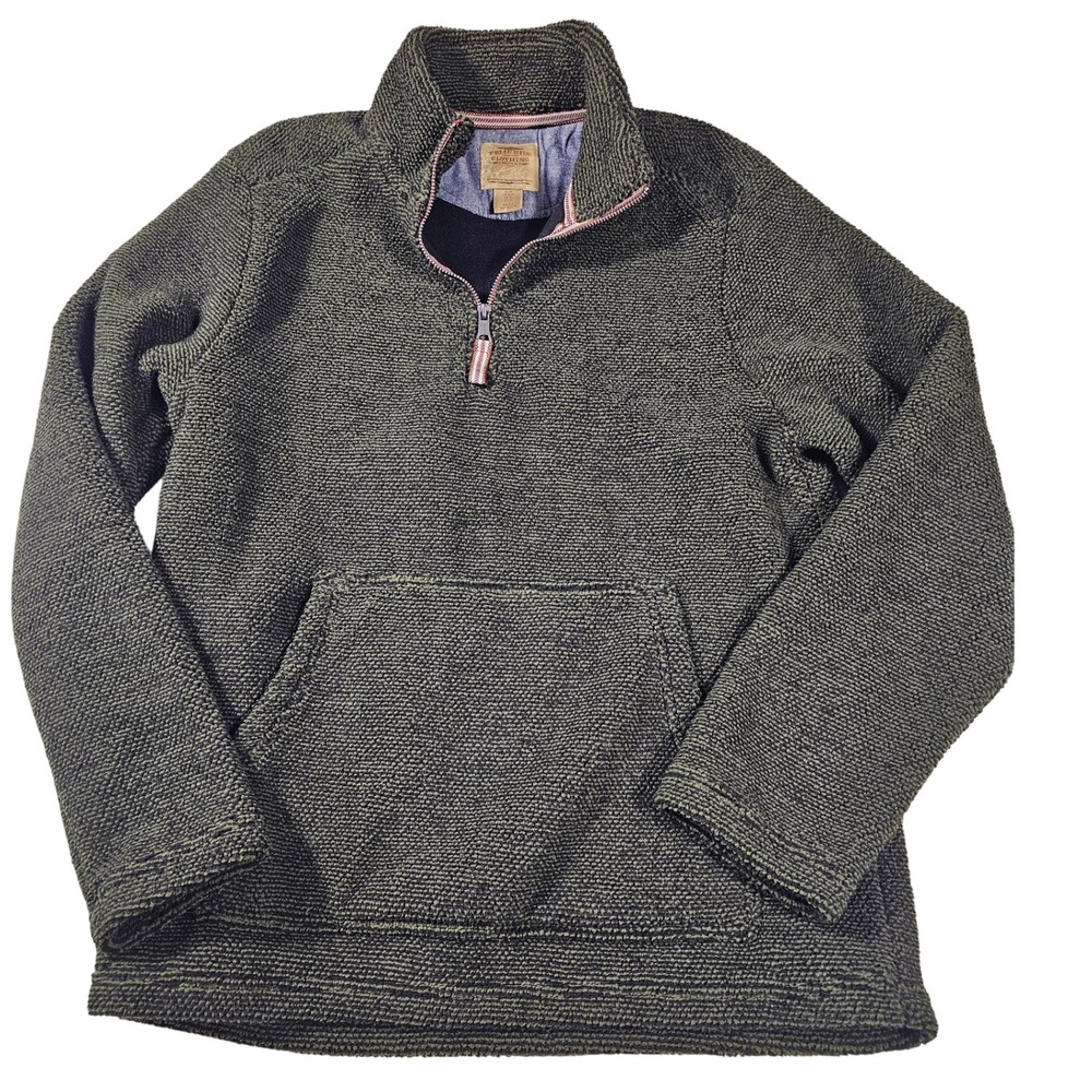 Telluride Clothing Co Mens Med Olive Green Textured Quarter Zip Fleece Pullover